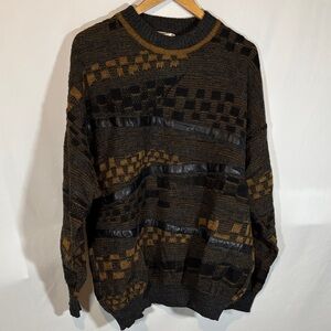 VINTAGE Pronto Uomo Black and Brown Checkered wool blend Crewneck Sweater